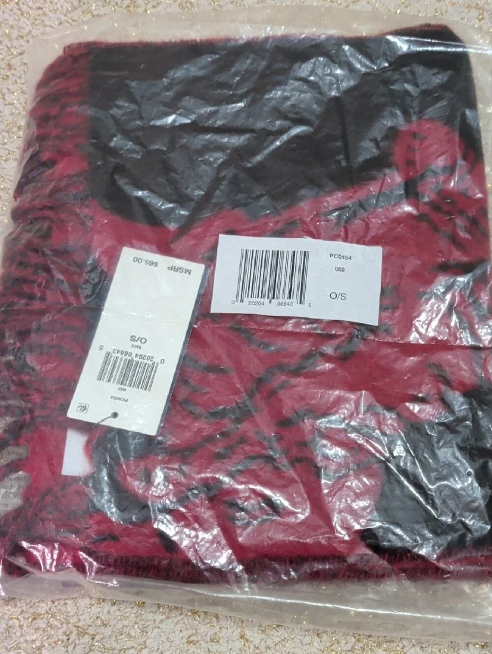 NWT Polo Ralph Lauren Big Pony Reversible Jacquard Wool Blend Scarf Black Red